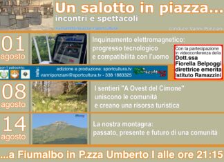 Torna "Un salotto in piazza..." a Fiumalbo con 3 appuntamenti in programma nel mese di agosto che avranno luogo in Piazza Umberto I nei giorni 1, 8 e 14 alle ore 21:15.